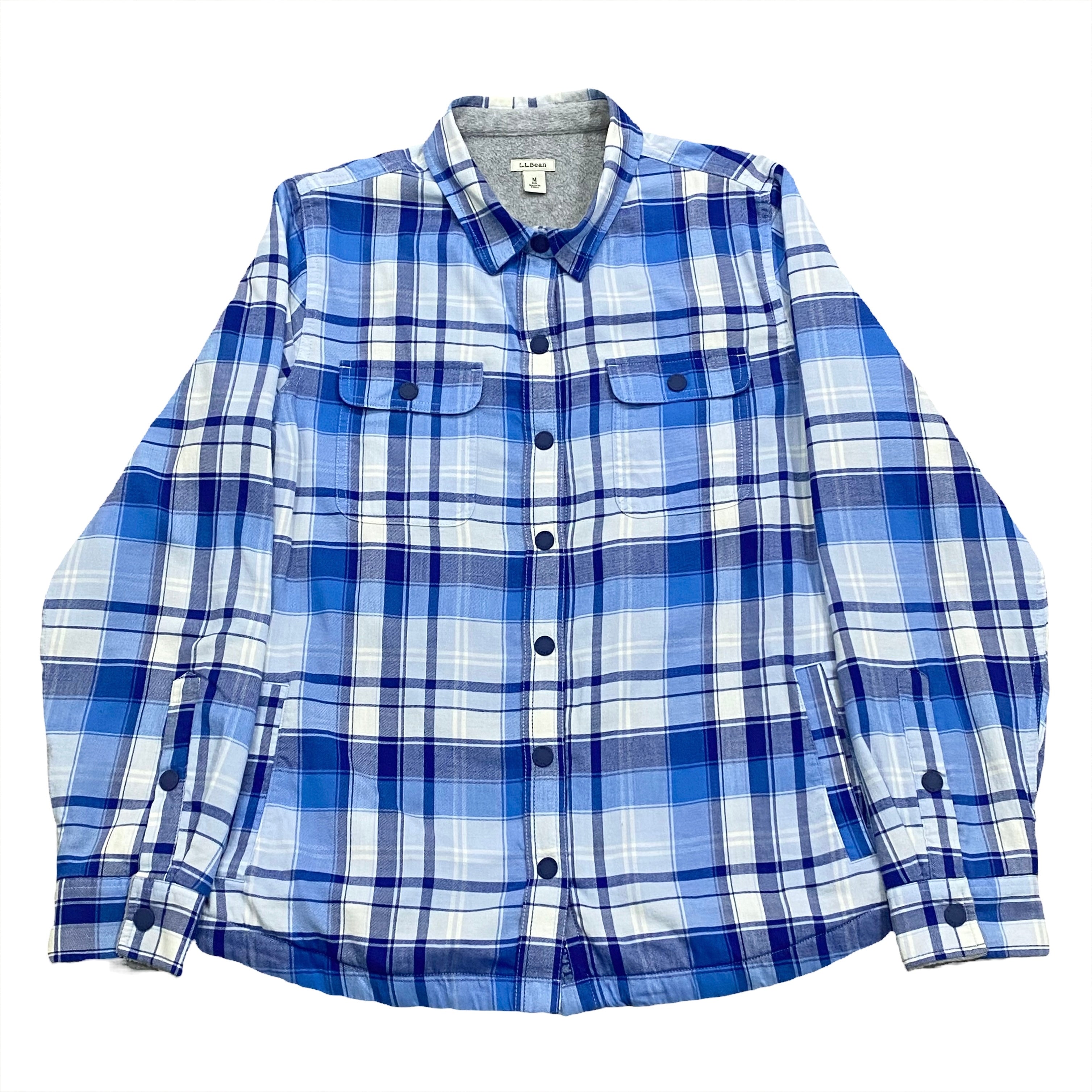 LL Bean Fleece Lined Plaid Flannel Snap Shirt Jacket Medium