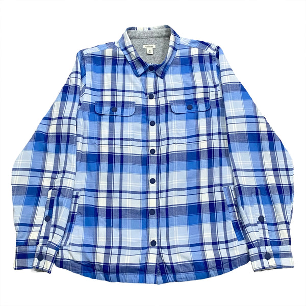 LL Bean Fleece Lined Plaid Flannel Snap Shirt Jacket Medium