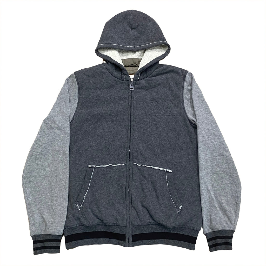 Triple Five Soul Sherpa & Quilted Lined Distressed Zip Hoodie Medium