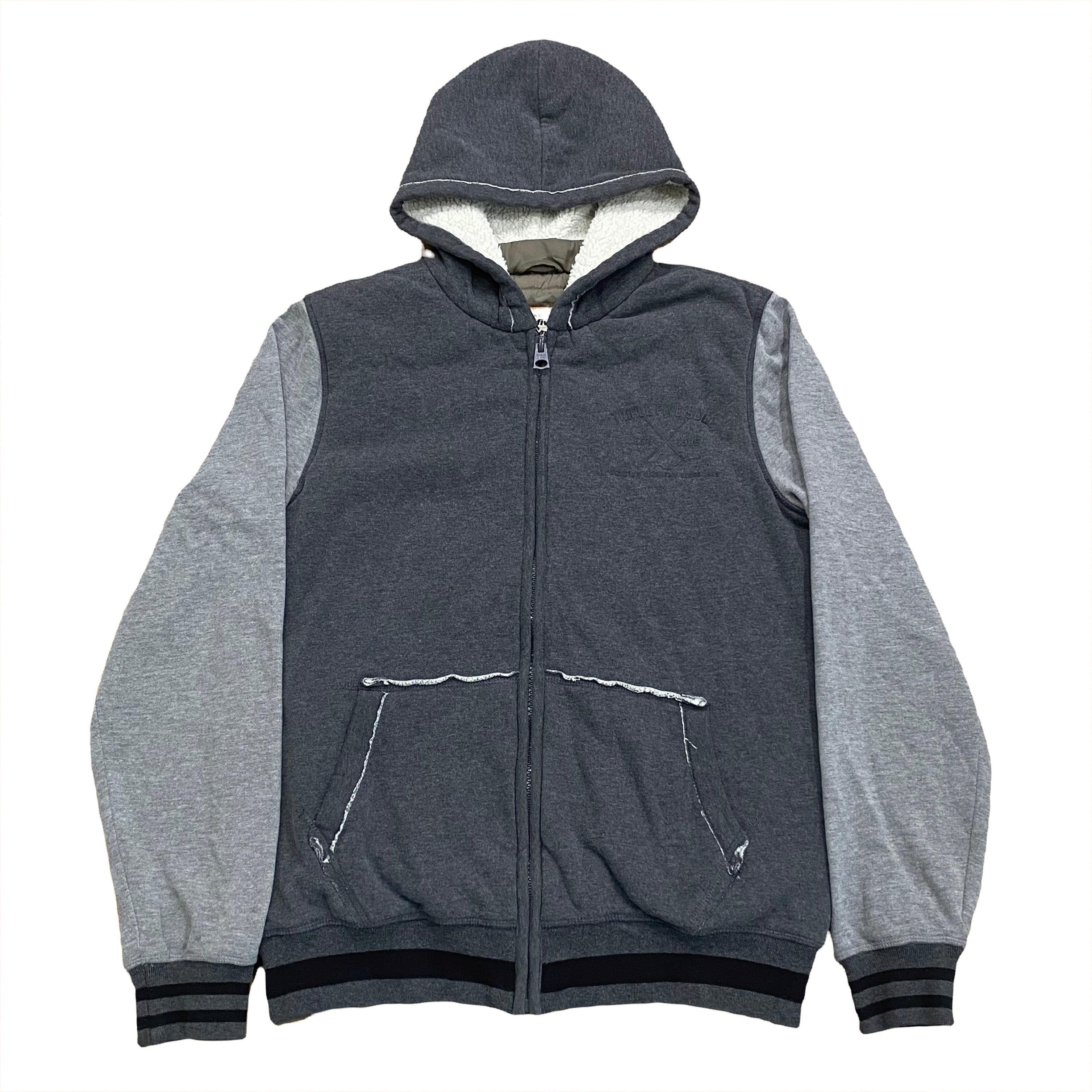 Triple Five Soul Sherpa & Quilted Lined Distressed Zip Hoodie Medium