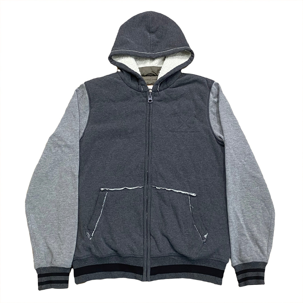 Triple Five Soul Sherpa & Quilted Lined Distressed Zip Hoodie Medium