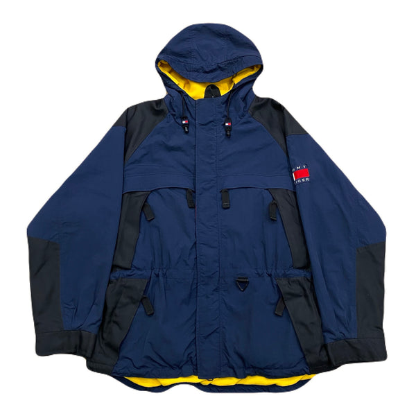 Vintage Tommy Hilfiger Navy & Yellow Fleece Lined Parka Jacket Coat Men’s Large