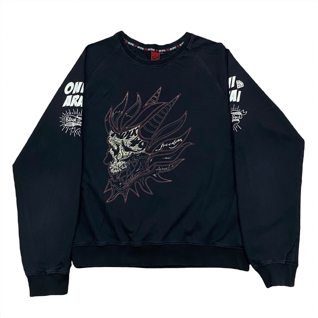 Oniarai Japanese Demon Skull Samurai Embroidered Sweatshirt XXL