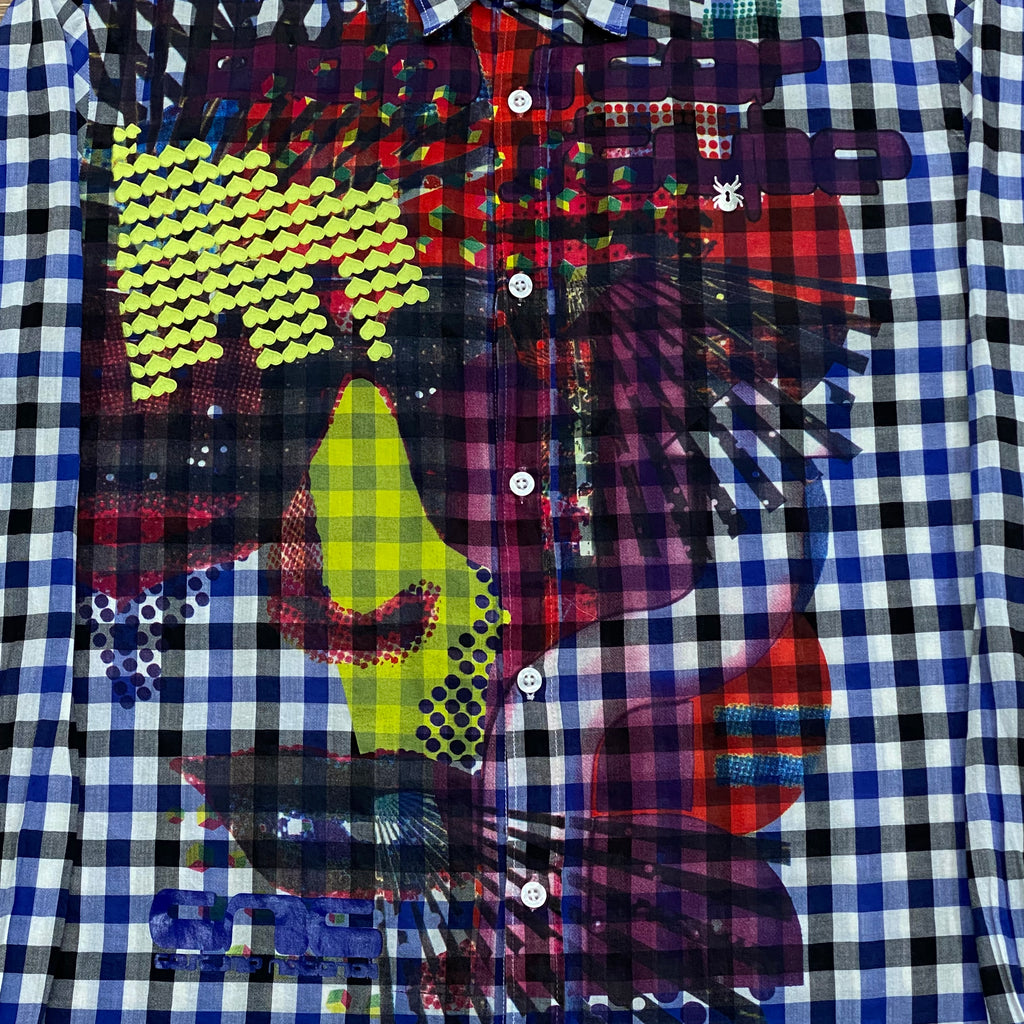 C’N’C Costume National Spider Checkered Graphic Long Sleeve Button Up Shirt 50
