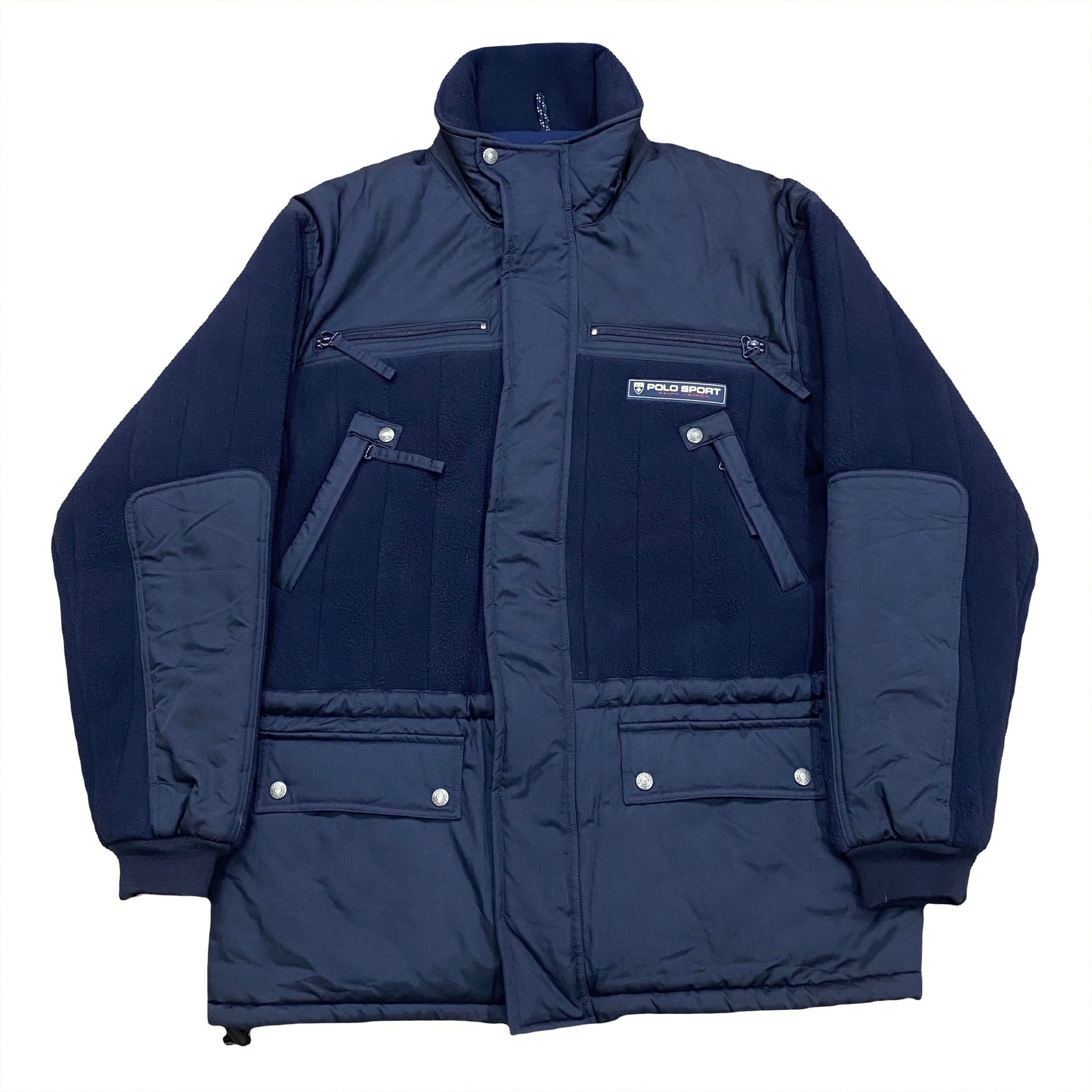 Vintage Polo Sport Ralph Lauren Full Zip Navy Fleece Lined Coat Jacket Large
