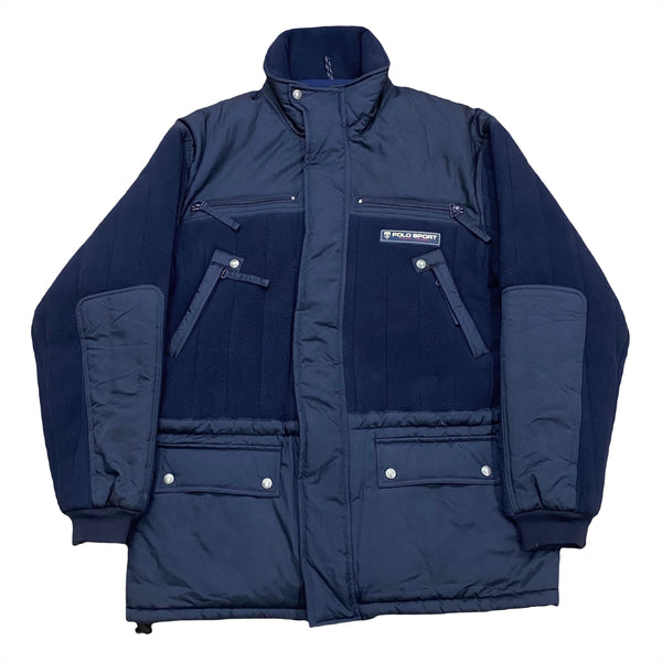 Vintage Polo Sport Ralph Lauren Full Zip Navy Fleece Lined Coat Jacket Large
