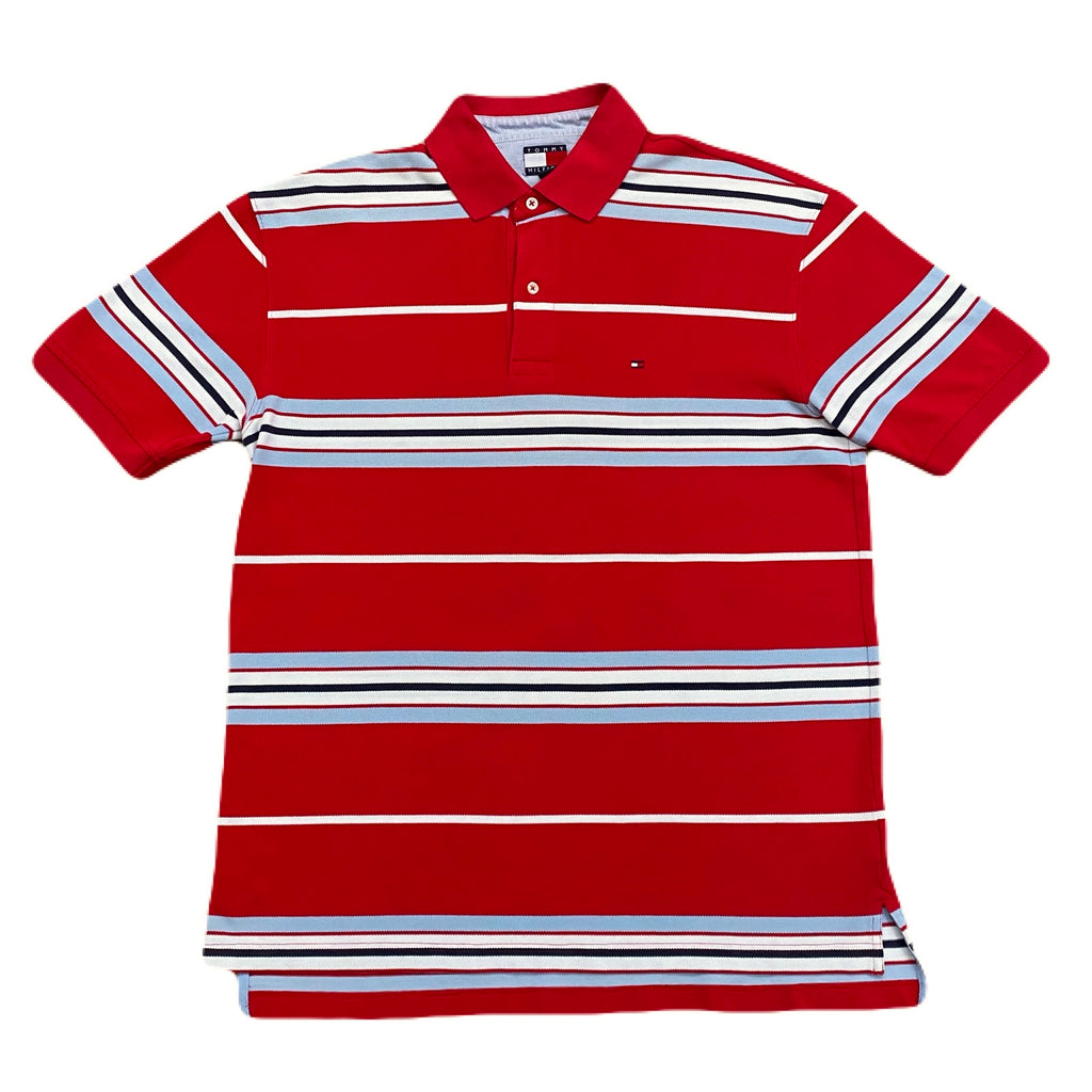 Vintage Tommy Hilfiger Striped Red White & Blue Polo Shirt Men's Large