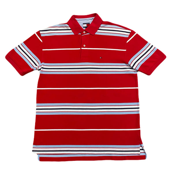 Vintage Tommy Hilfiger Striped Red White & Blue Polo Shirt Men's Large