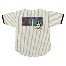 Load image into Gallery viewer, Vintage 1993 Ravens Athletic Disney NHL Anaheim Mighty Ducks Pinstripe Baseball Shirt Men&#39;s Medium
