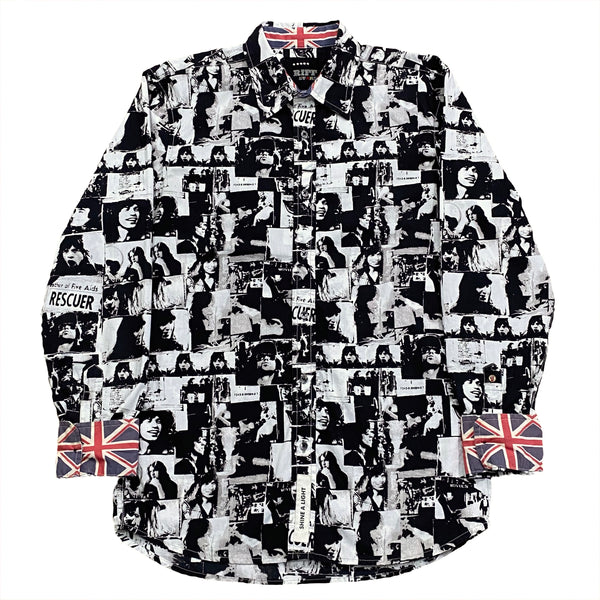 Rolling Stones Riff Stars All Over Print Button Up Shirt With Flip Cuffs Small