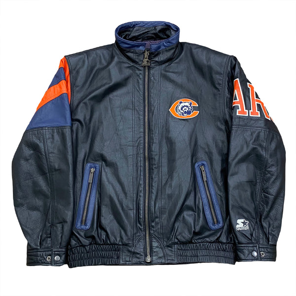 Vintage 90’s Starter Chicago Bears Quilted Lined Leather Bomber Jacket XL