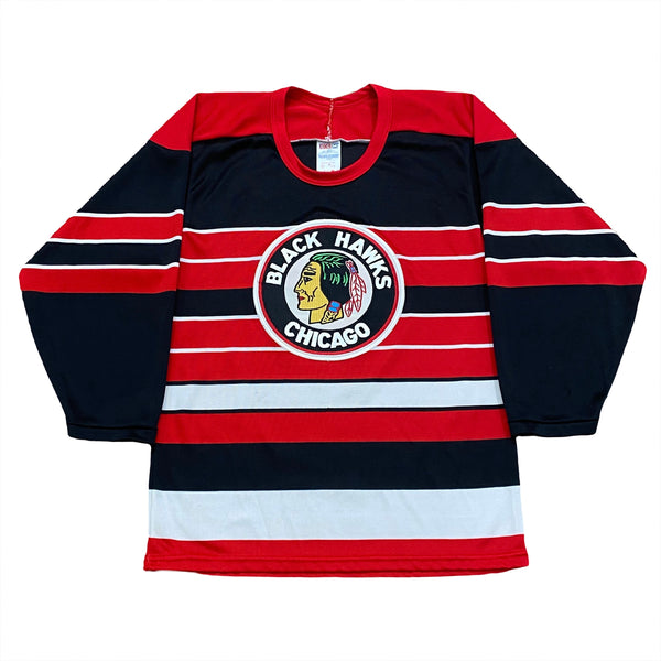 Vintage CCM NHL Chicago Blackhawks Barber Pole Maska Hockey Jersey Men’s Small