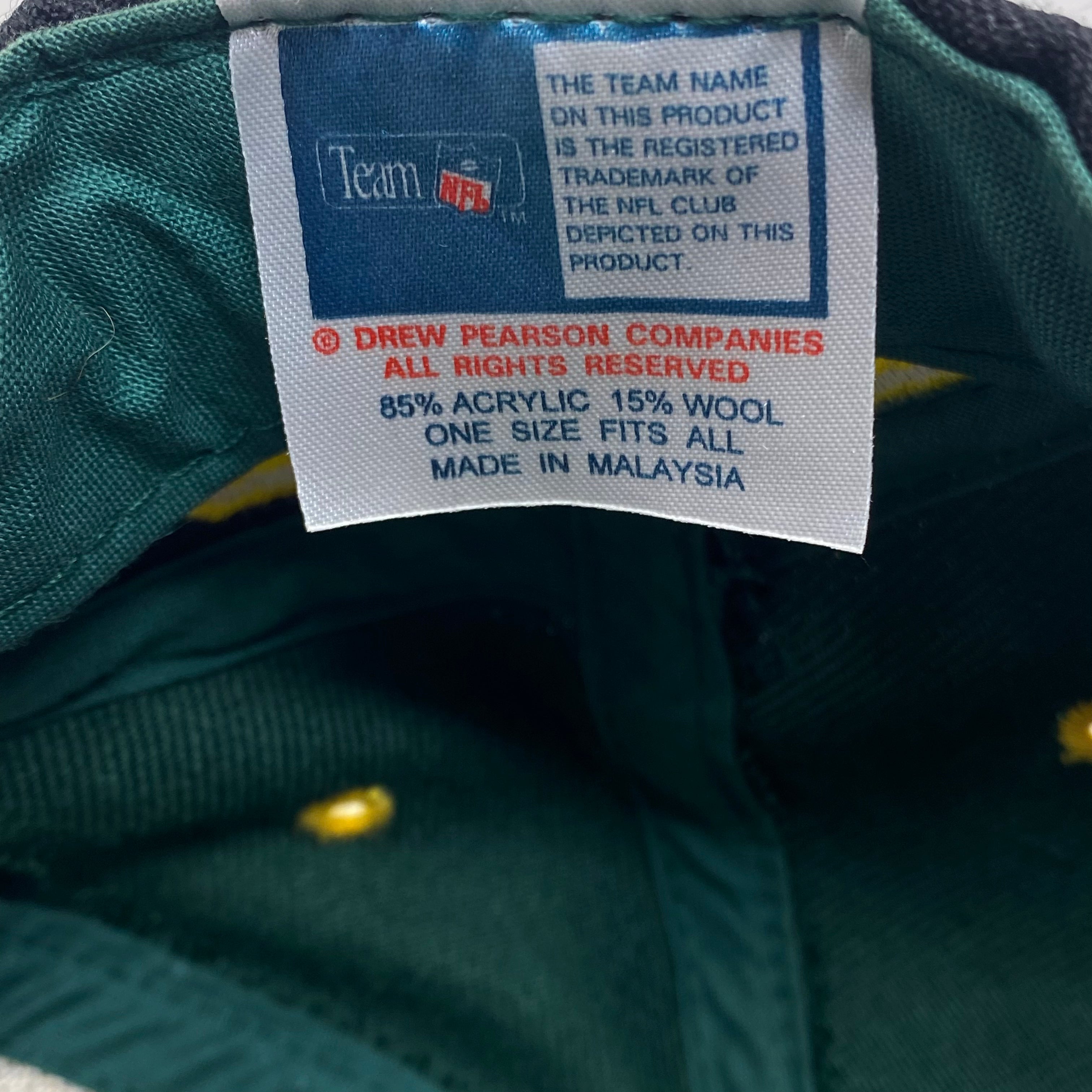 Vintage Drew Pearson NFL Green Bay Packers Big Logo Script Brim Snapback Hat