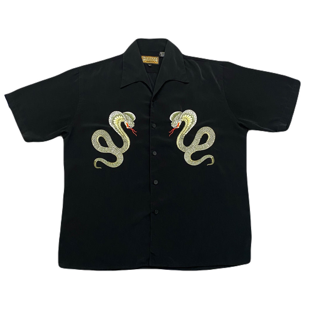 Dragonfly King Cobra Snake Embroidered Button Up Shirt Men’s Large