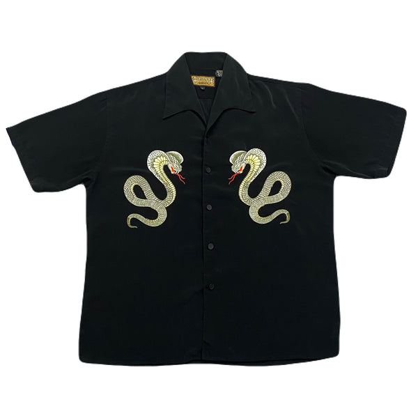 Dragonfly King Cobra Snake Embroidered Button Up Shirt Men’s Large