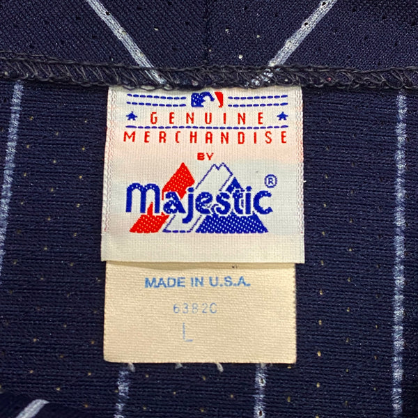 Vintage Majestic MLB New York Yankees Pinstripe Blue Baseball Jersey Large