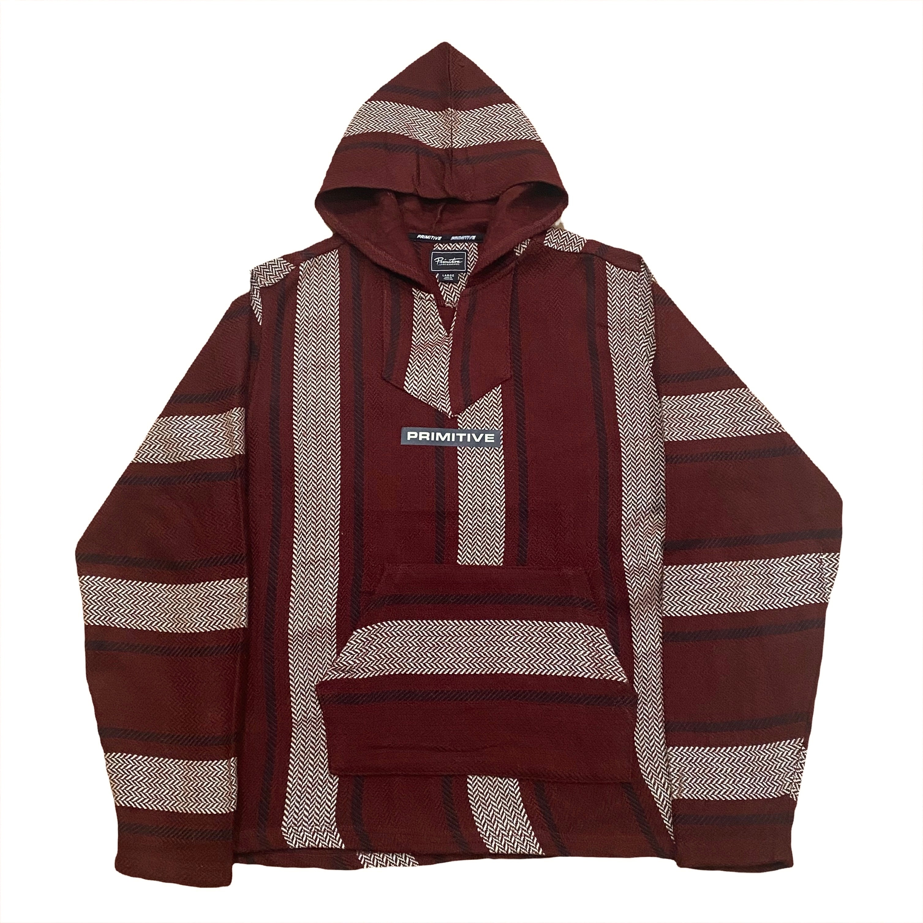Primitive Skateboarding Burgundy Striped Baja Poncho Hoodie Men’s Large