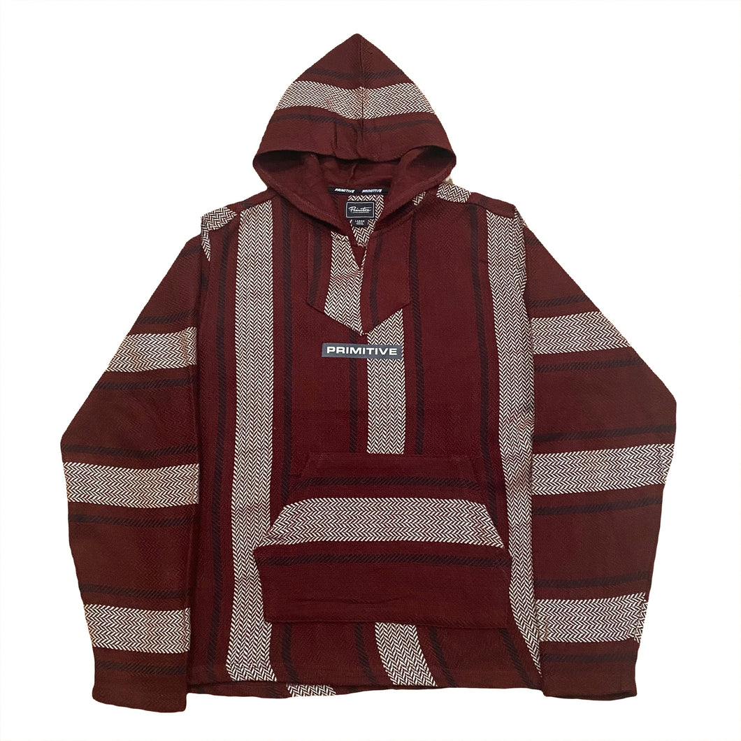 Primitive Skateboarding Burgundy Striped Baja Poncho Hoodie Men’s Large