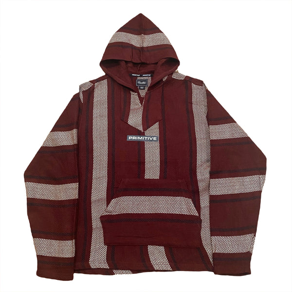 Primitive Skateboarding Burgundy Striped Baja Poncho Hoodie Men’s Large