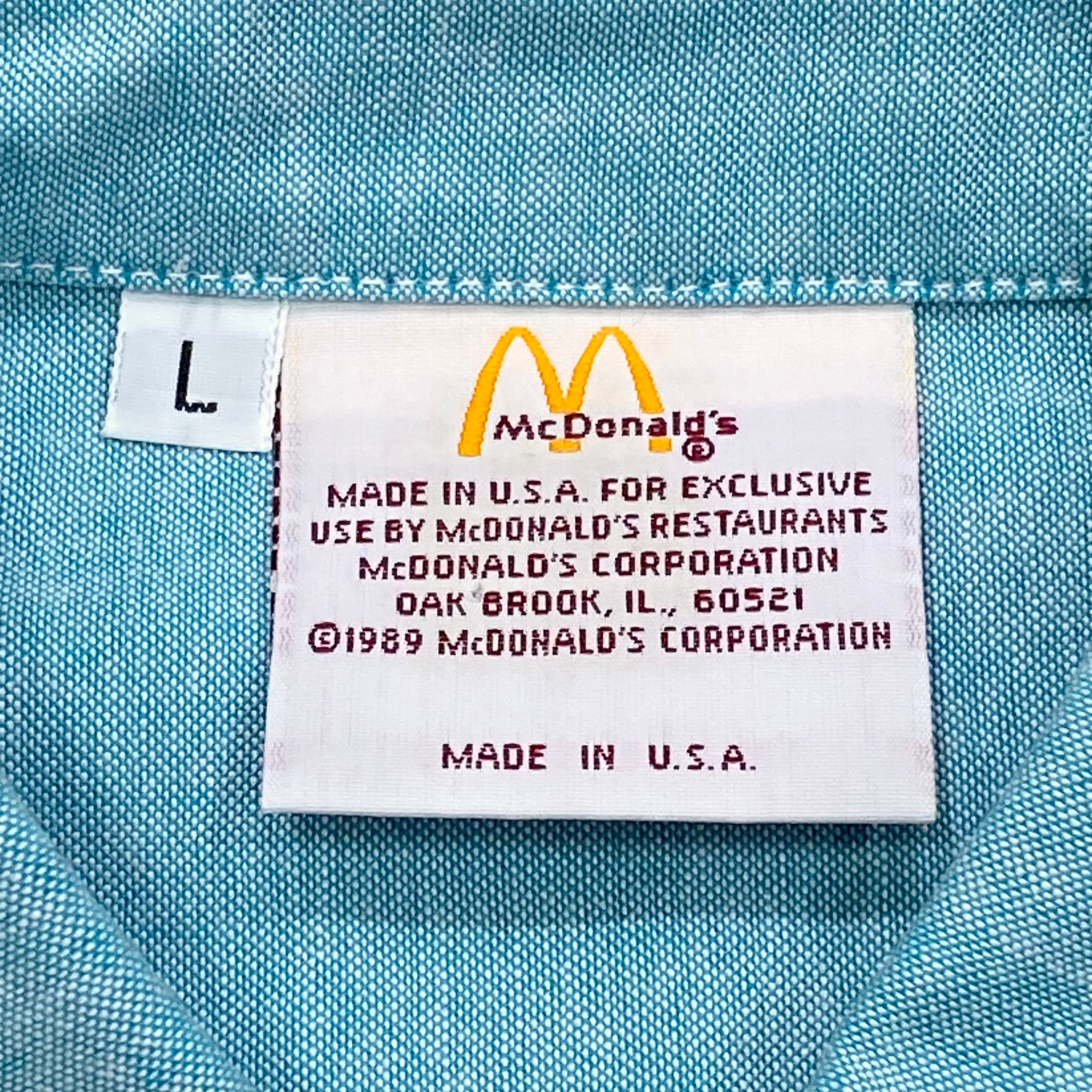 Vintage 1989 McDonald’s Embroidered Crew Uniform Employee Button Up Shirt Men’s Large