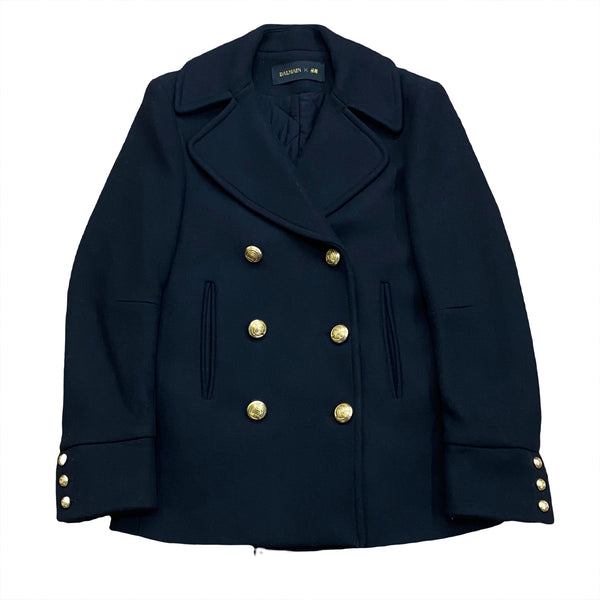 Balmain x H&M Double Breasted Padded Lined Wool Peacoat with Gold Buttons Women’s 34 (4 US)