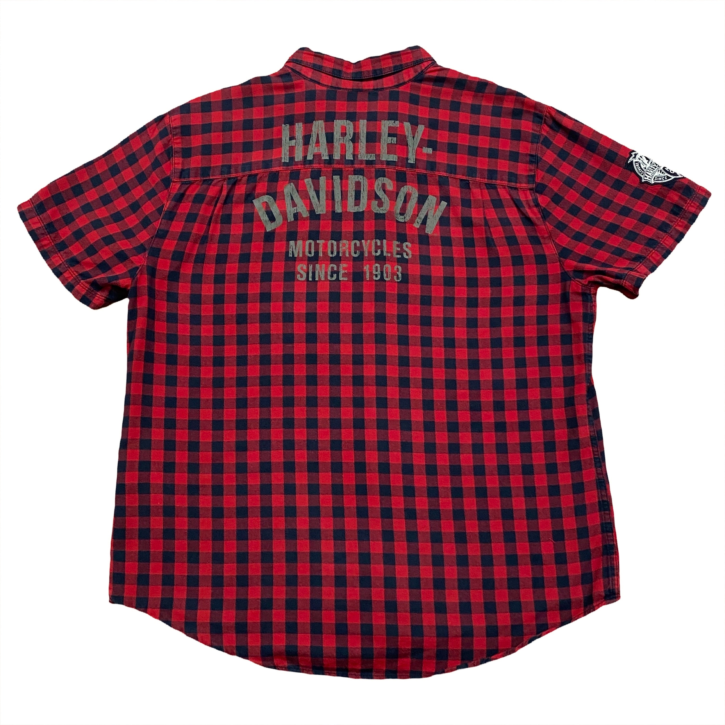 Harley Davidson Plaid Embroidered Short Sleeve Button Up Shirt XL