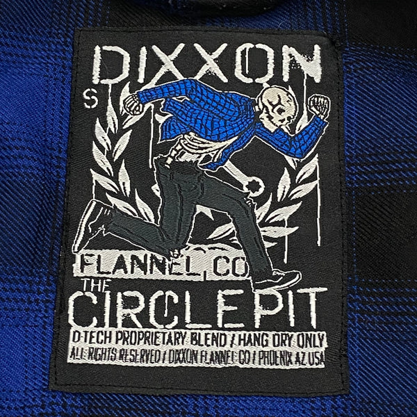 Dixxon Flannel The Circle Pit Heavy Metal Blue Plaid Snap Button Shirt Men’s Small