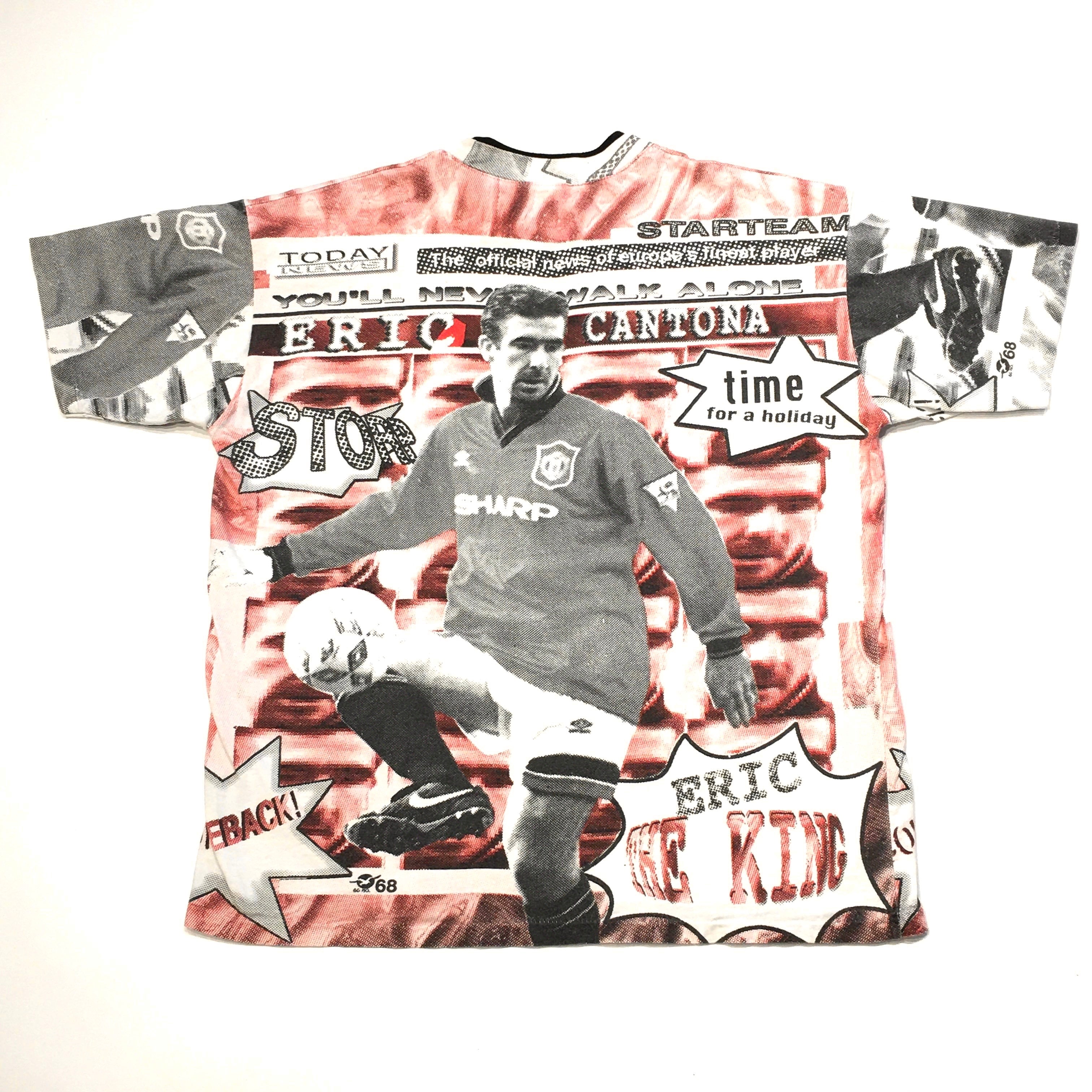 Vintage Manchester United FC Eric Cantona All Over Print Soccer Football T-Shirt Men’s Medium