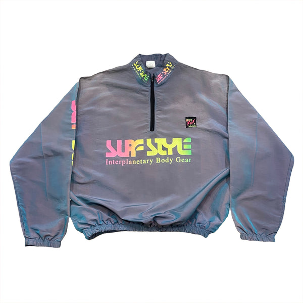 Vintage Surf Style Iridescent 1/4 Zip Windbreaker Jacket One Size