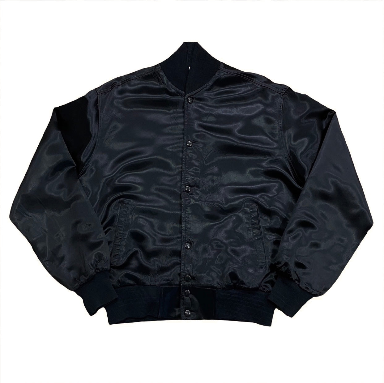 Vintage 80’s CBS TV Network Embroidered Black Satin Jacket Women’s Medium