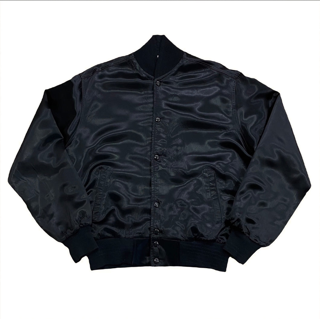 Vintage 80’s CBS TV Network Embroidered Black Satin Jacket Women’s Medium
