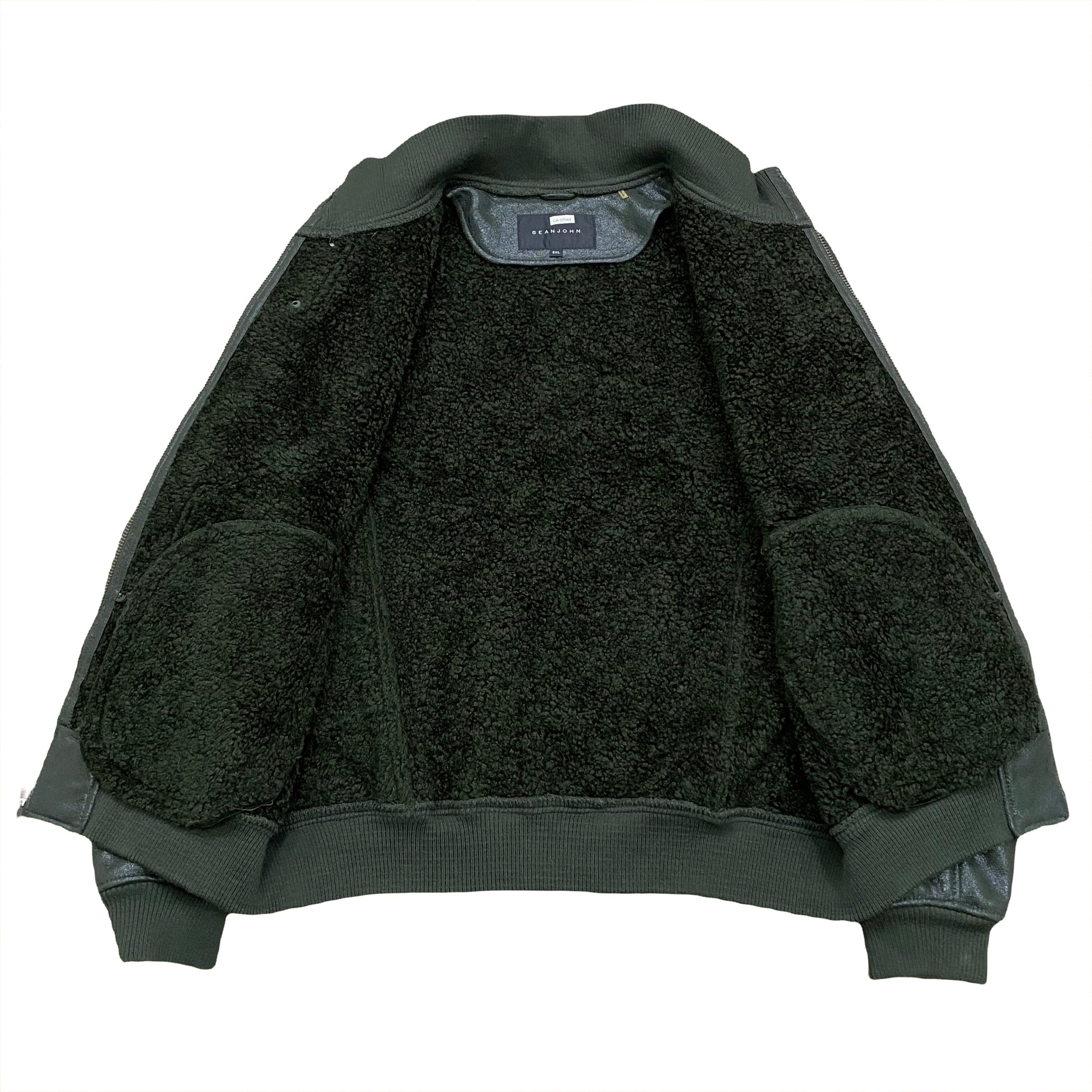 Sean John Faux Leather Green Shearling Lined Jacket 2XL