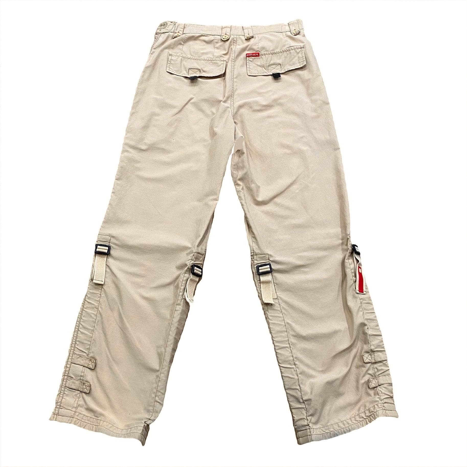 Marc Ecko Unltd Certified Limited Edition Khaki Wide Leg Pull Strap Pants 32