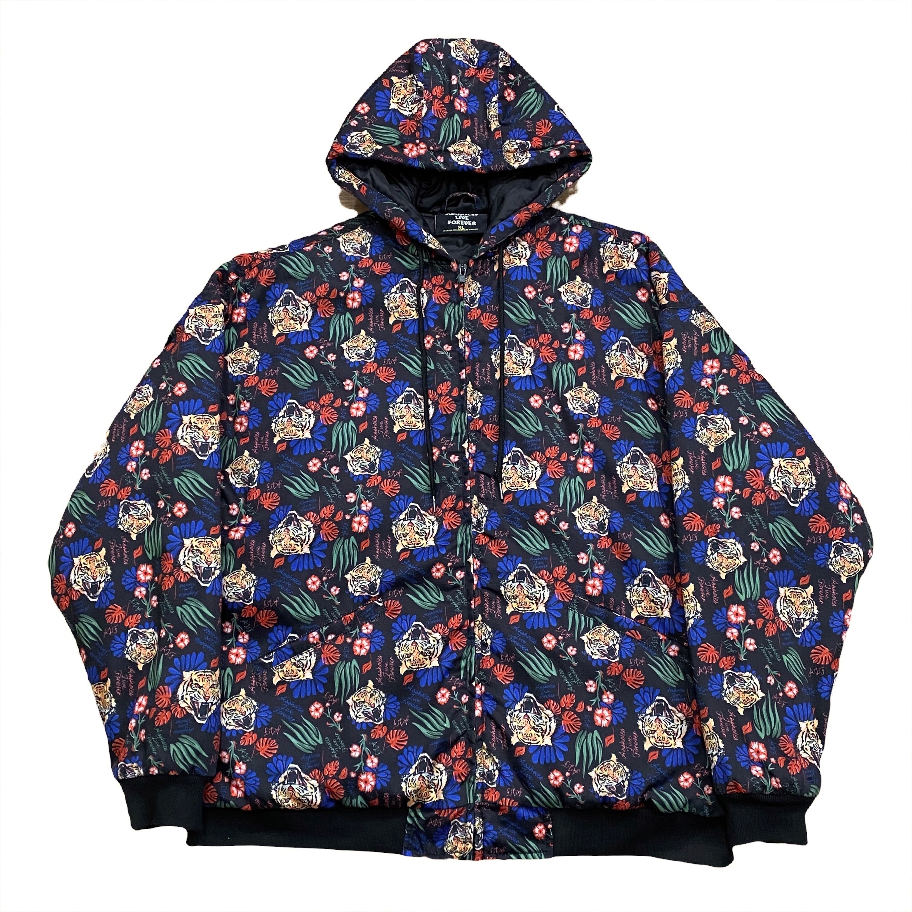 Assholes Live Forever By Linda Finegold Tiger & Floral All Over Print Jacket XL