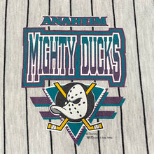 Load image into Gallery viewer, Vintage 1993 Ravens Athletic Disney NHL Anaheim Mighty Ducks Pinstripe Baseball Shirt Men&#39;s Medium
