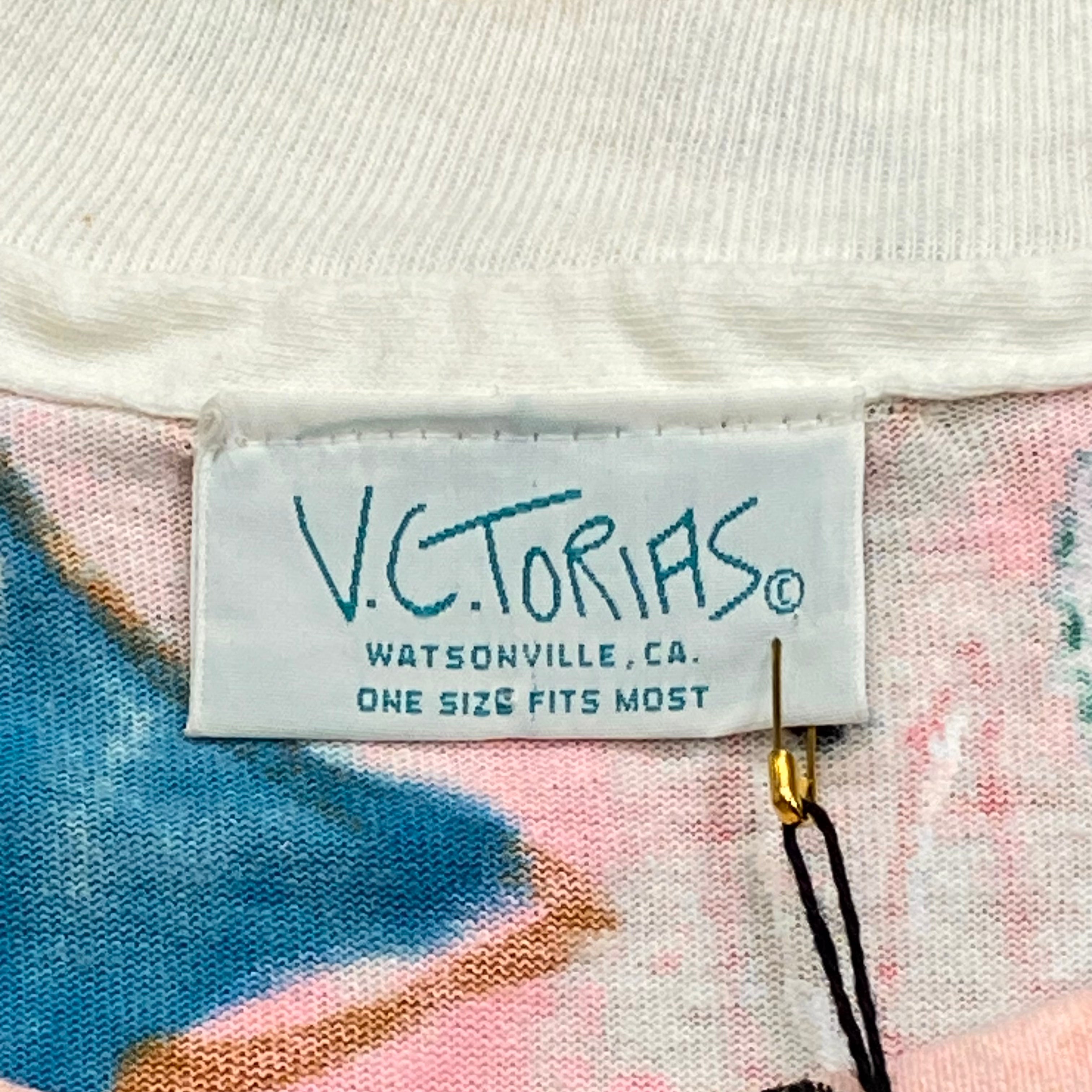 Vintage 1995 V.C. Torias Signed Hand Painted All Over Print T-Shirt Women’s One Size