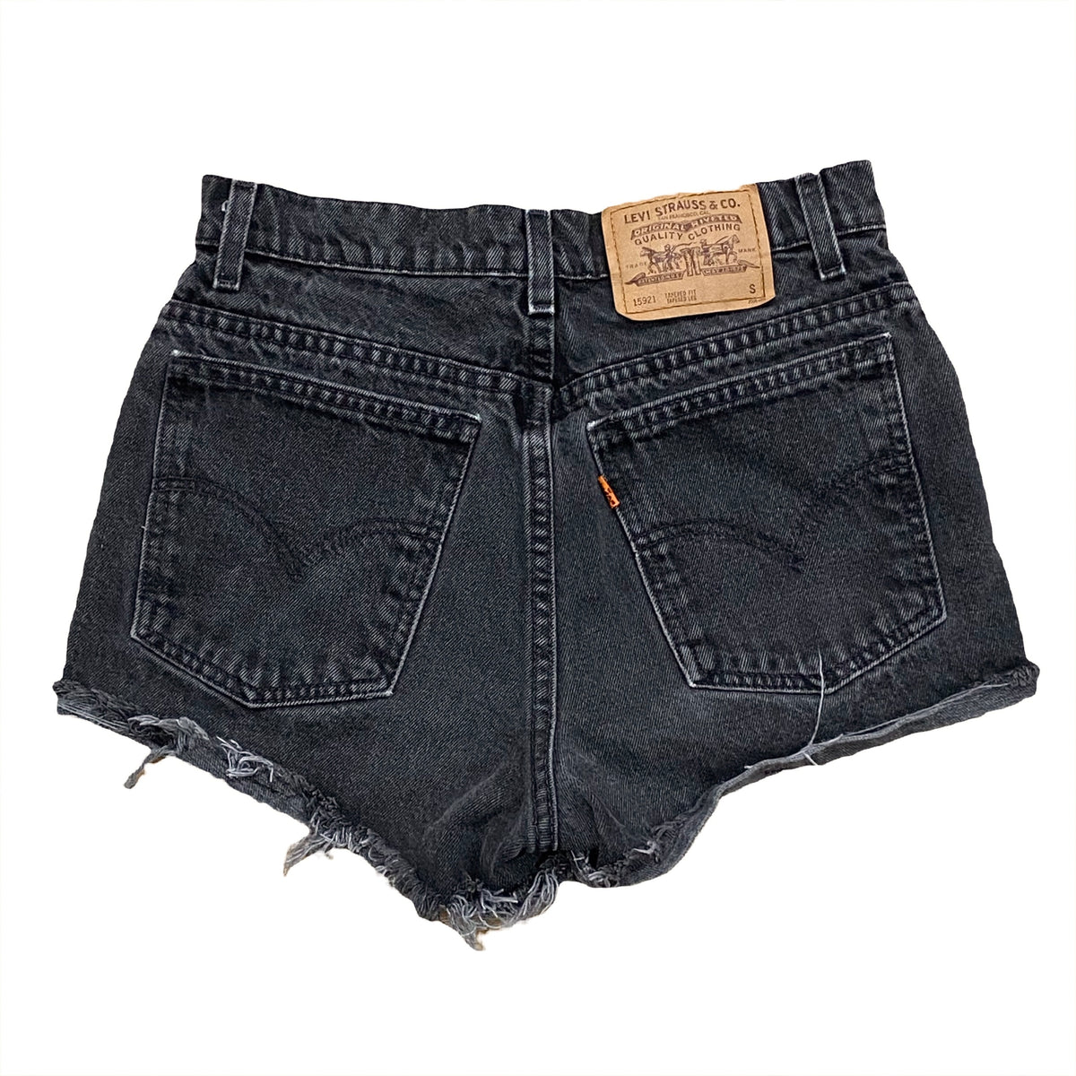 Vintage Levi’s Levis Orange Tab Black Distressed Cutoff Denim Jean Shorts Small
