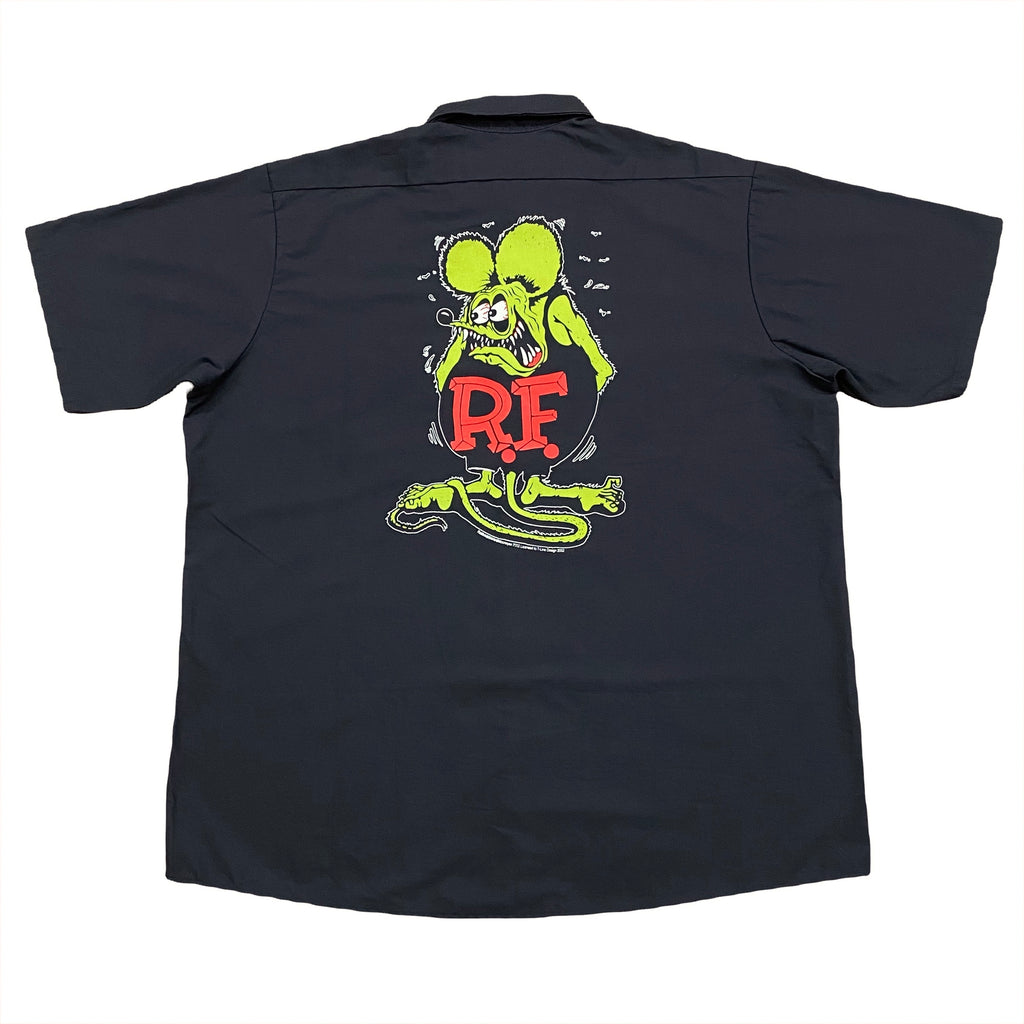 Vintage 2002 Rat Fink Red Kap Black Mechanic Chore Work Shirt Men’s XL