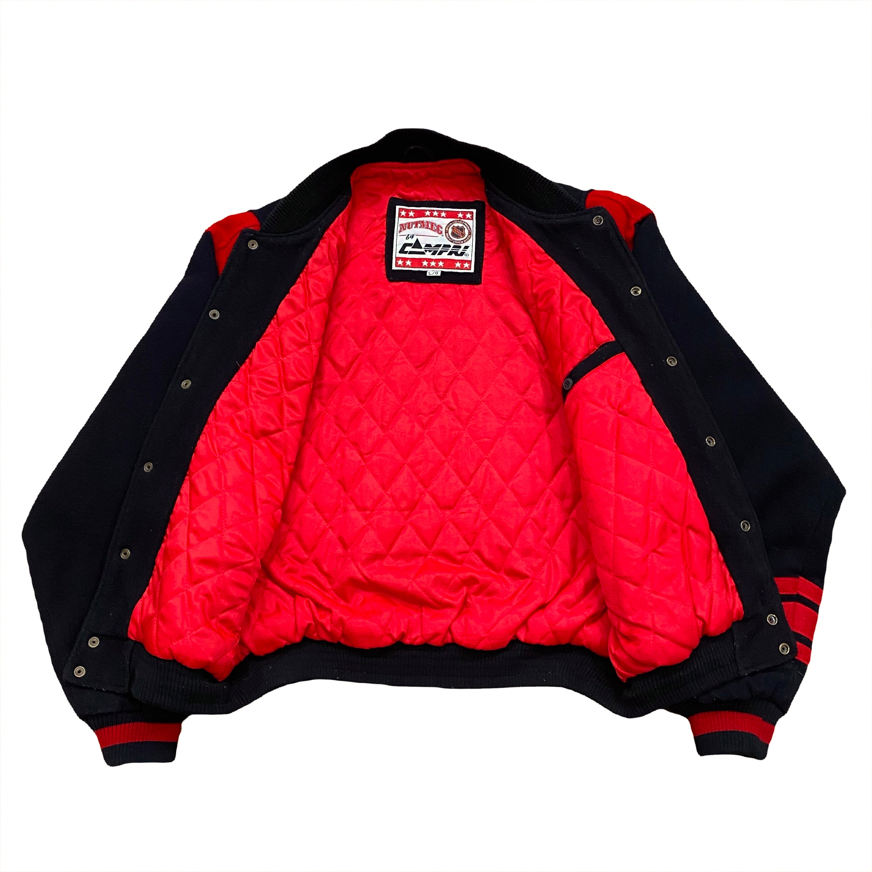 Vintage Nutmeg By Campri NHL Chicago Blackhawks Quilted Lined Wool Bomber Jacket Men’s Large