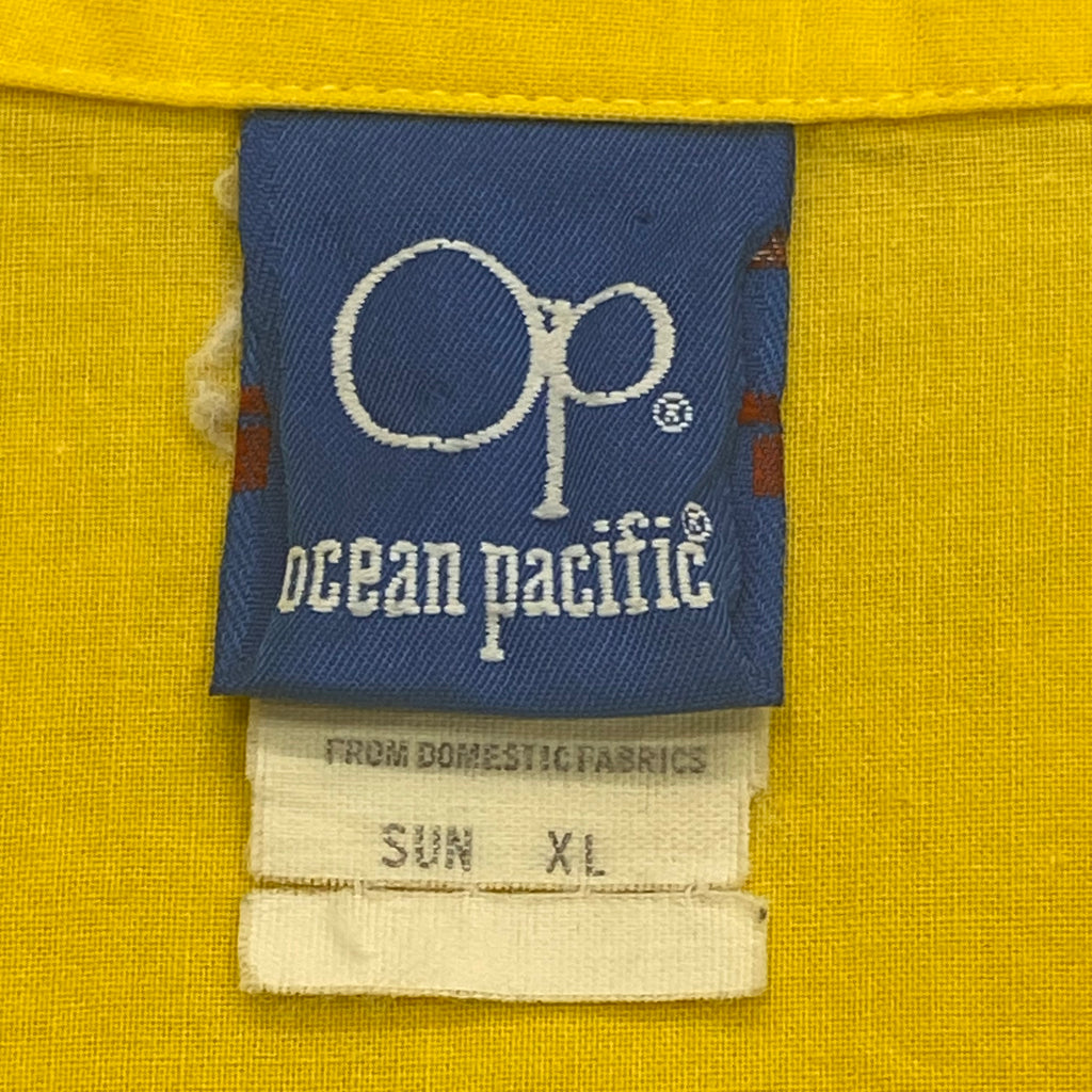 Vintage 1987 Ocean Pacific Pro Surf Classic Yellow Button Up Surfing Shirt Men’s XL