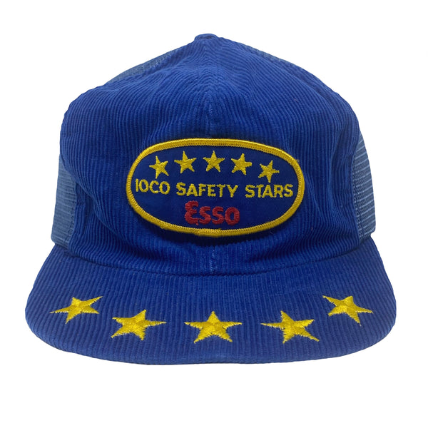 Vintage Esso Ioco Safety Stars Gas And Oil Corduroy Trucker Snapback Hat