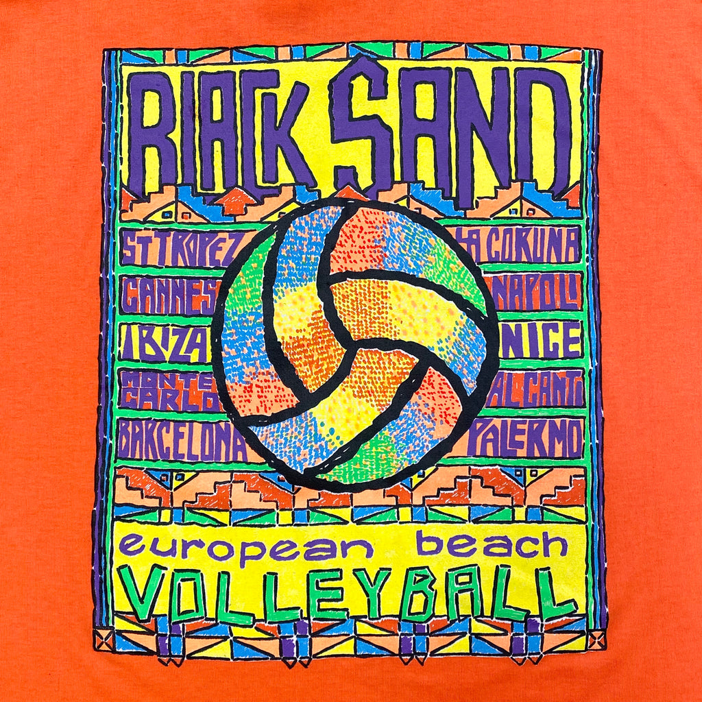 Vintage 80’s Black Sand Neon European Beach Volleyball T-Shirt Men’s Large