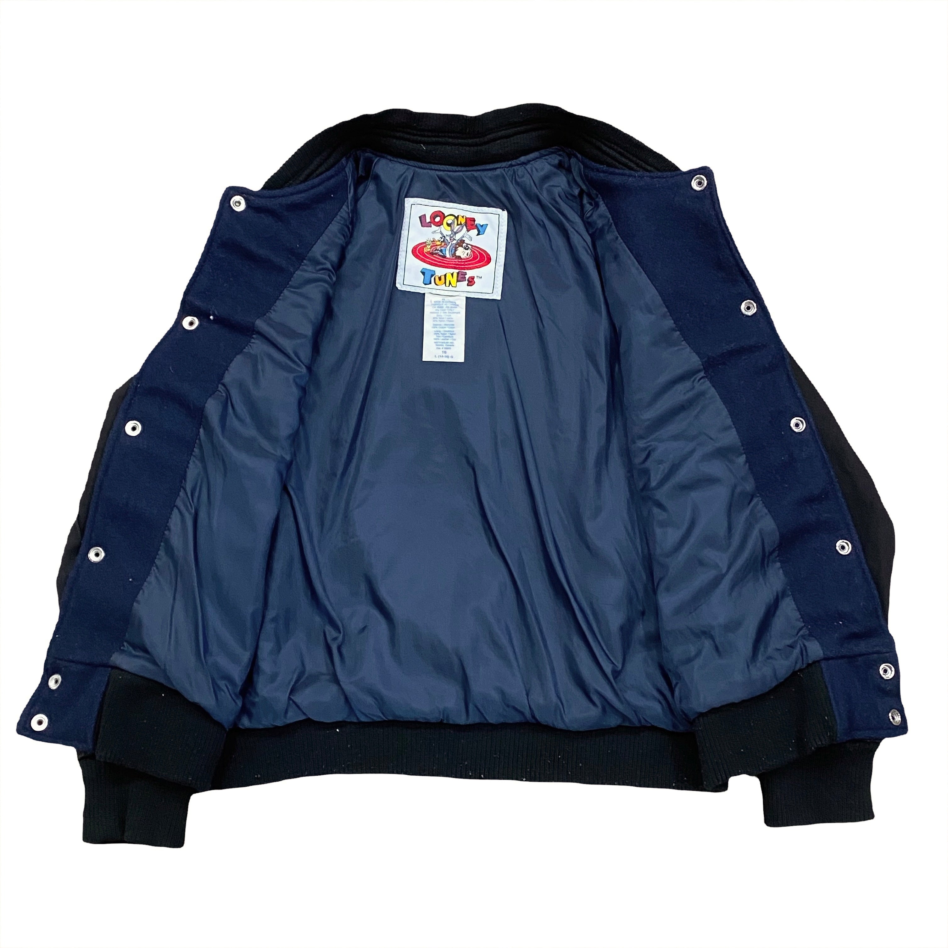 Vintage 90's Looney Tunes Bugs Bunny Embroidered Wool Baseball Varsity Jacket Youth Large 14-16
