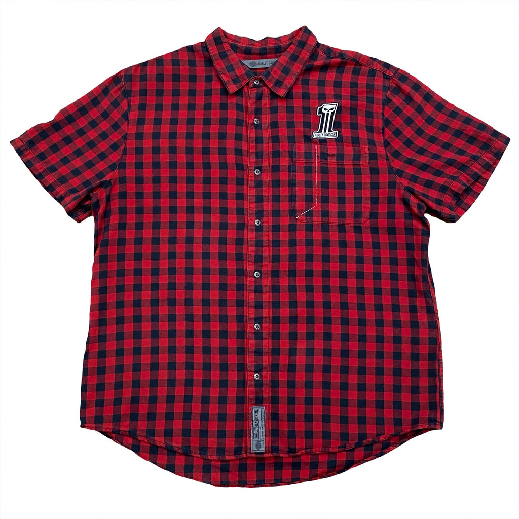 Harley Davidson Plaid Embroidered Short Sleeve Button Up Shirt XL
