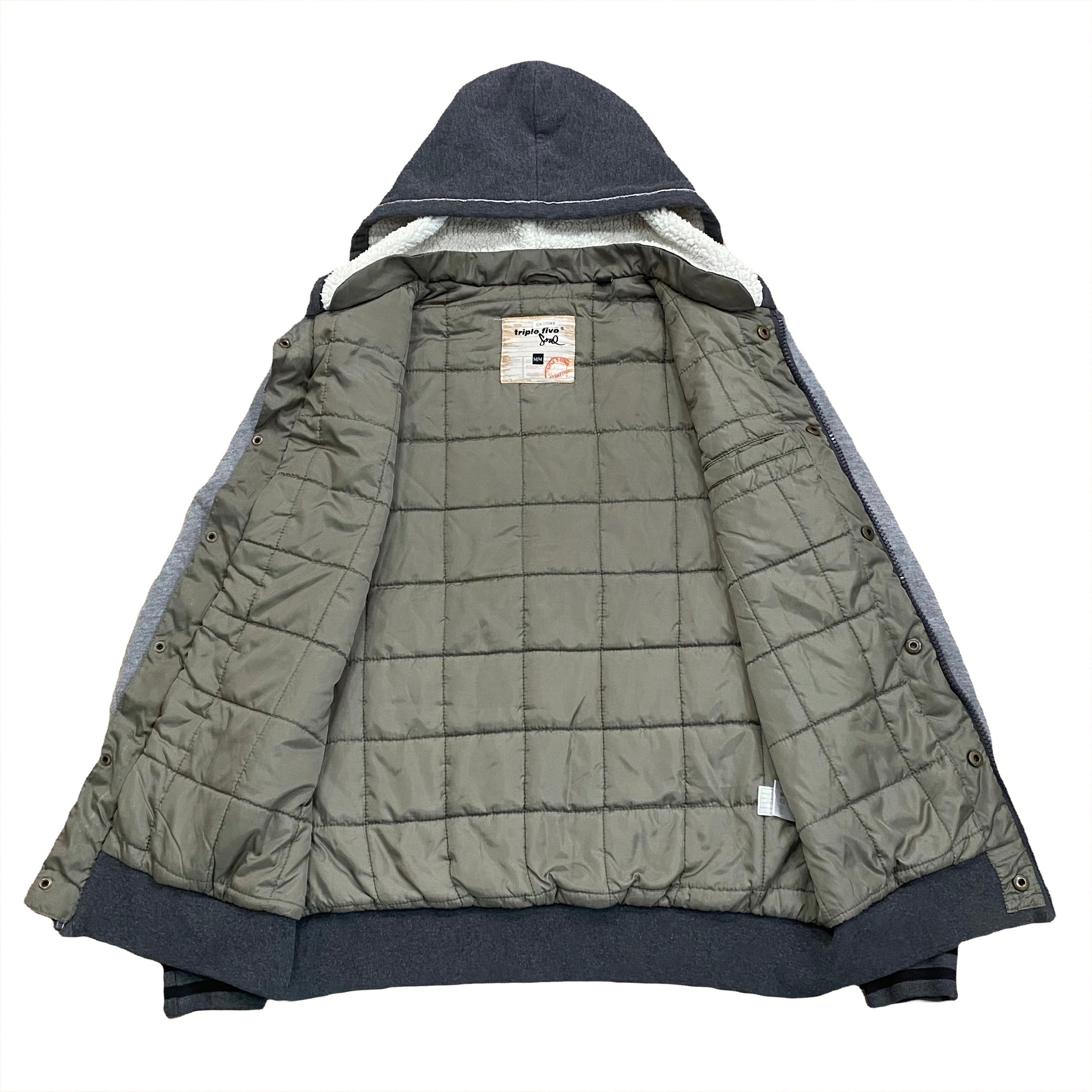 Triple Five Soul Sherpa & Quilted Lined Distressed Zip Hoodie Medium