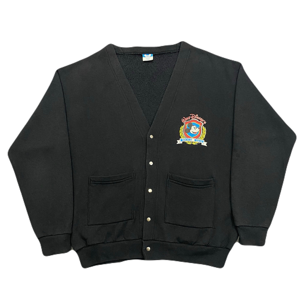 Vintage Disney Mickey Mouse Faded Black Snap Cardigan Sweater Men’s XL