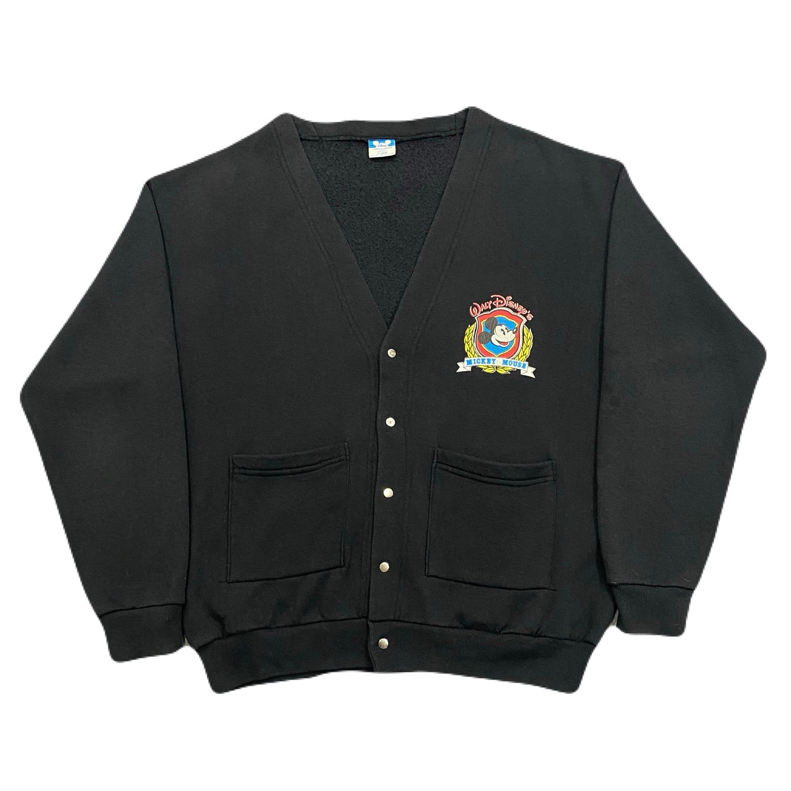 Vintage Disney Mickey Mouse Faded Black Snap Cardigan Sweater Men’s XL