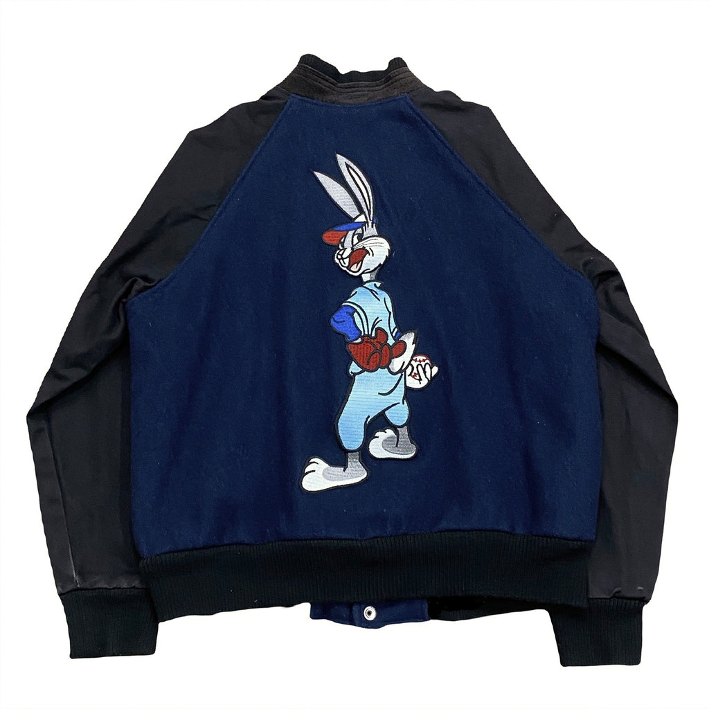 Vintage 90's Looney Tunes Bugs Bunny Embroidered Wool Baseball Varsity Jacket Youth Large 14-16