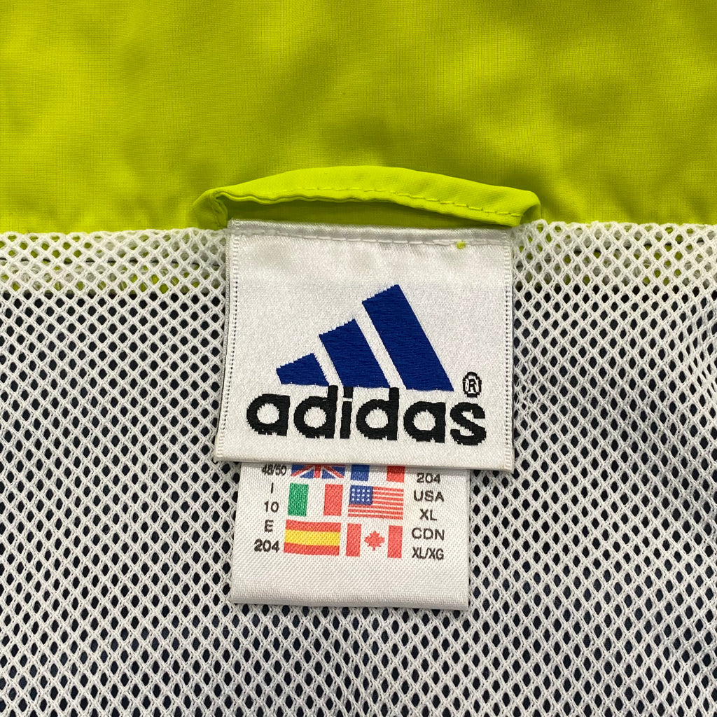 Vintage Adidas Full Zip Blue Neon Yellow White Windbreaker Jacket Men’s XL