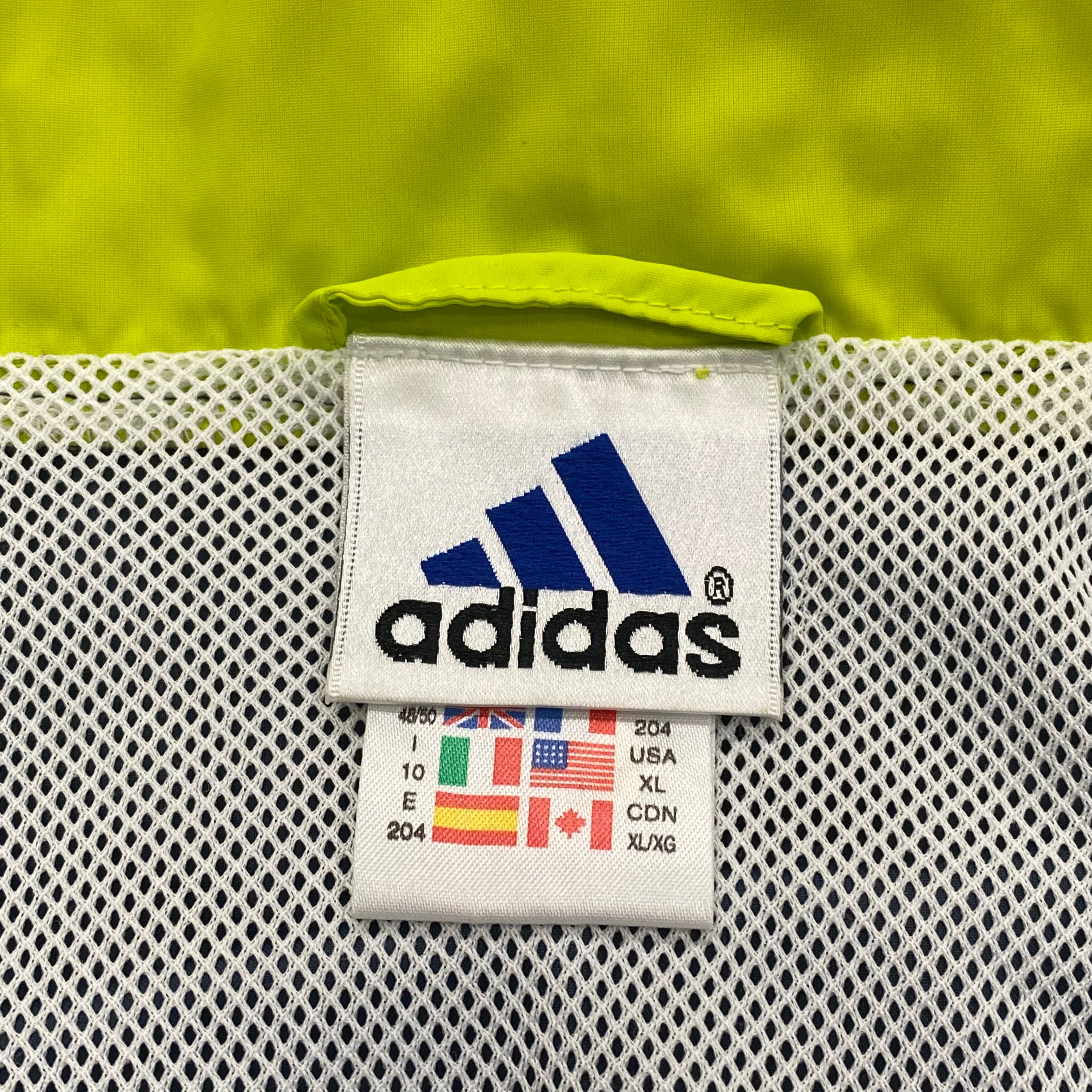 Vintage Adidas Full Zip Blue Neon Yellow White Windbreaker Jacket Men’s XL